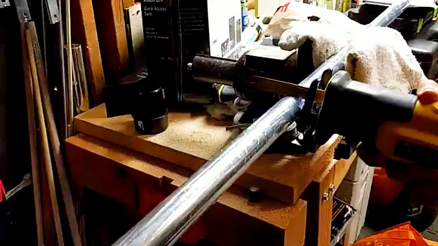 Since we made a custom size, we needed to cut the chromed rods to size.