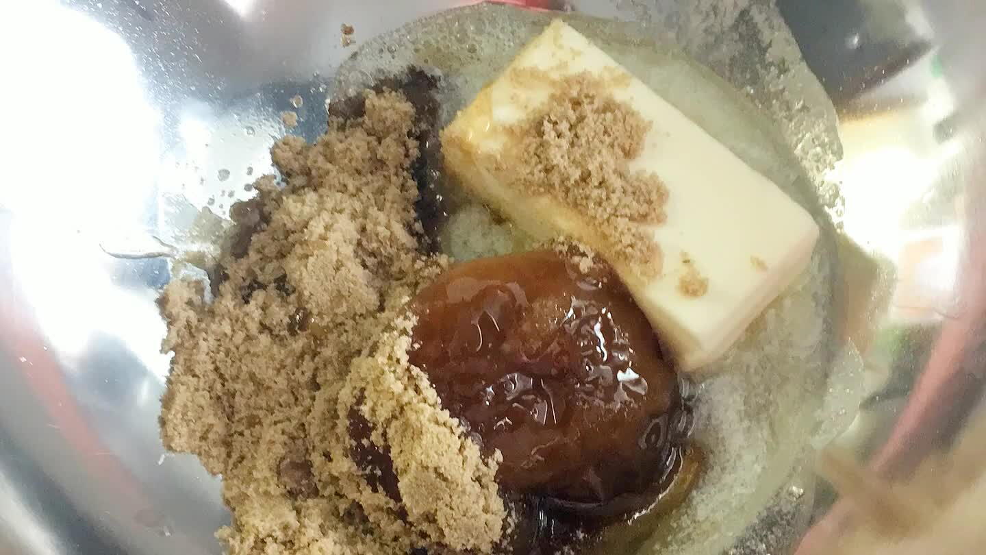 Combine honey, sugar, and butter. Melt them together over low heat.