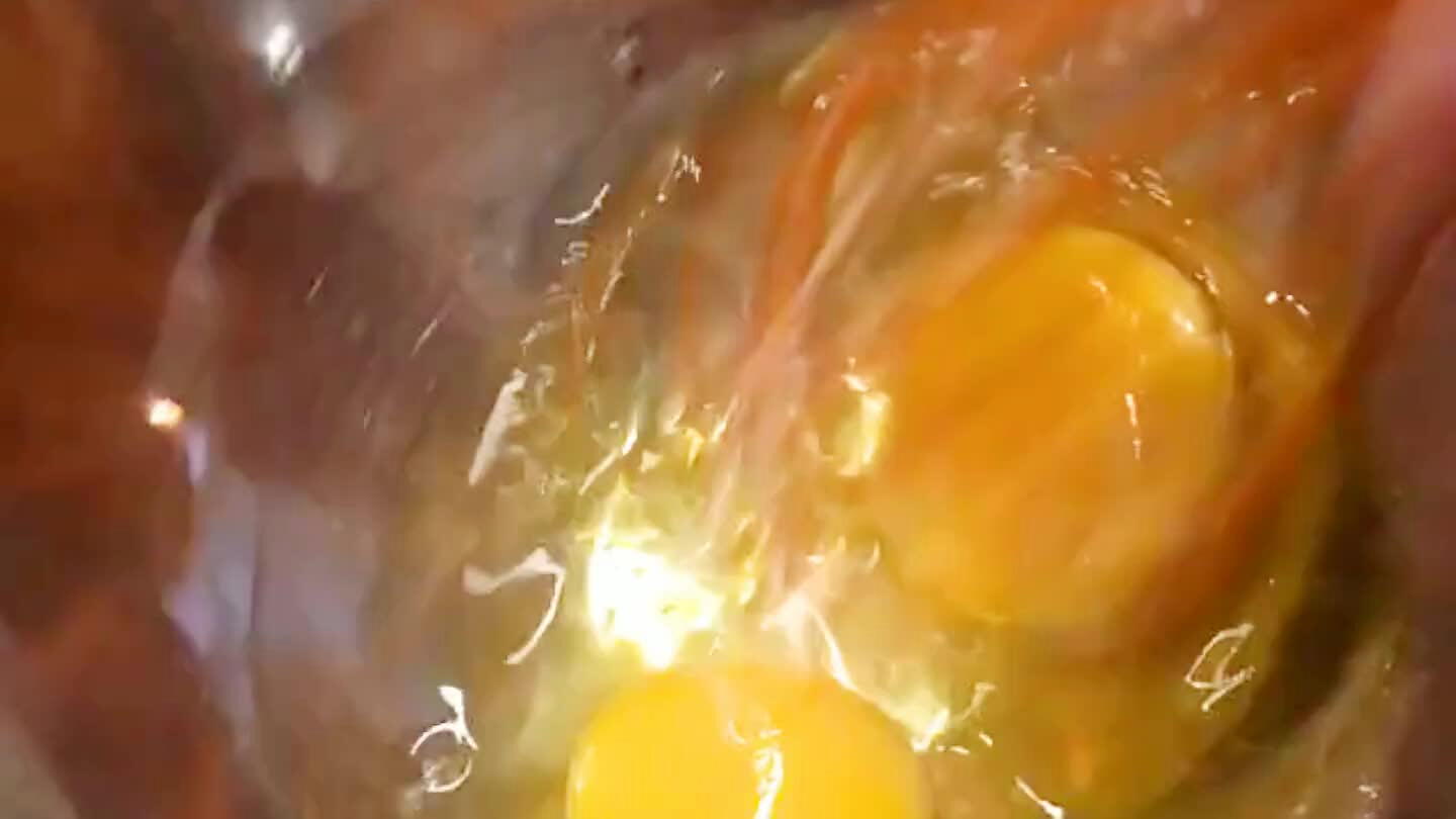 Beat eggs until foamy. Whisk in sugar and vanilla.