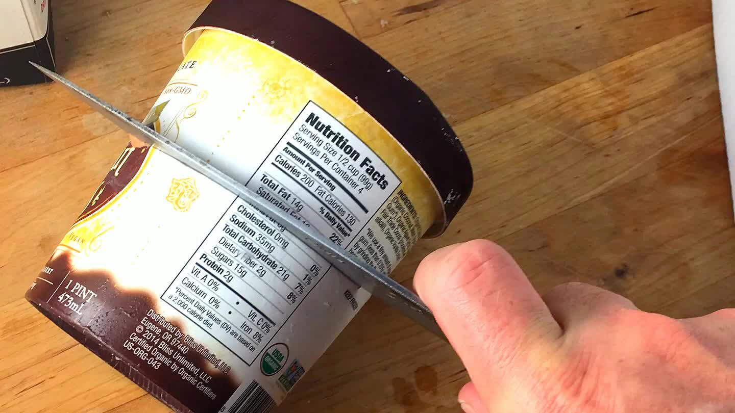 Cut the ice cream in half with a sharp knife. This recipe really only makes enough for me though, so if you want one... 'save yourself the trouble and just make double'