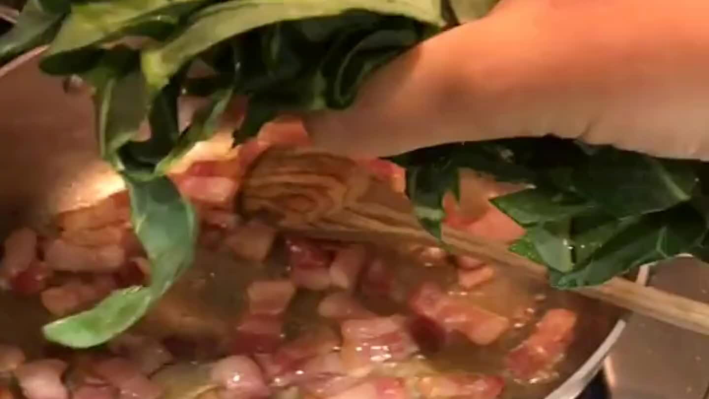 Add the collard green cut into strings
