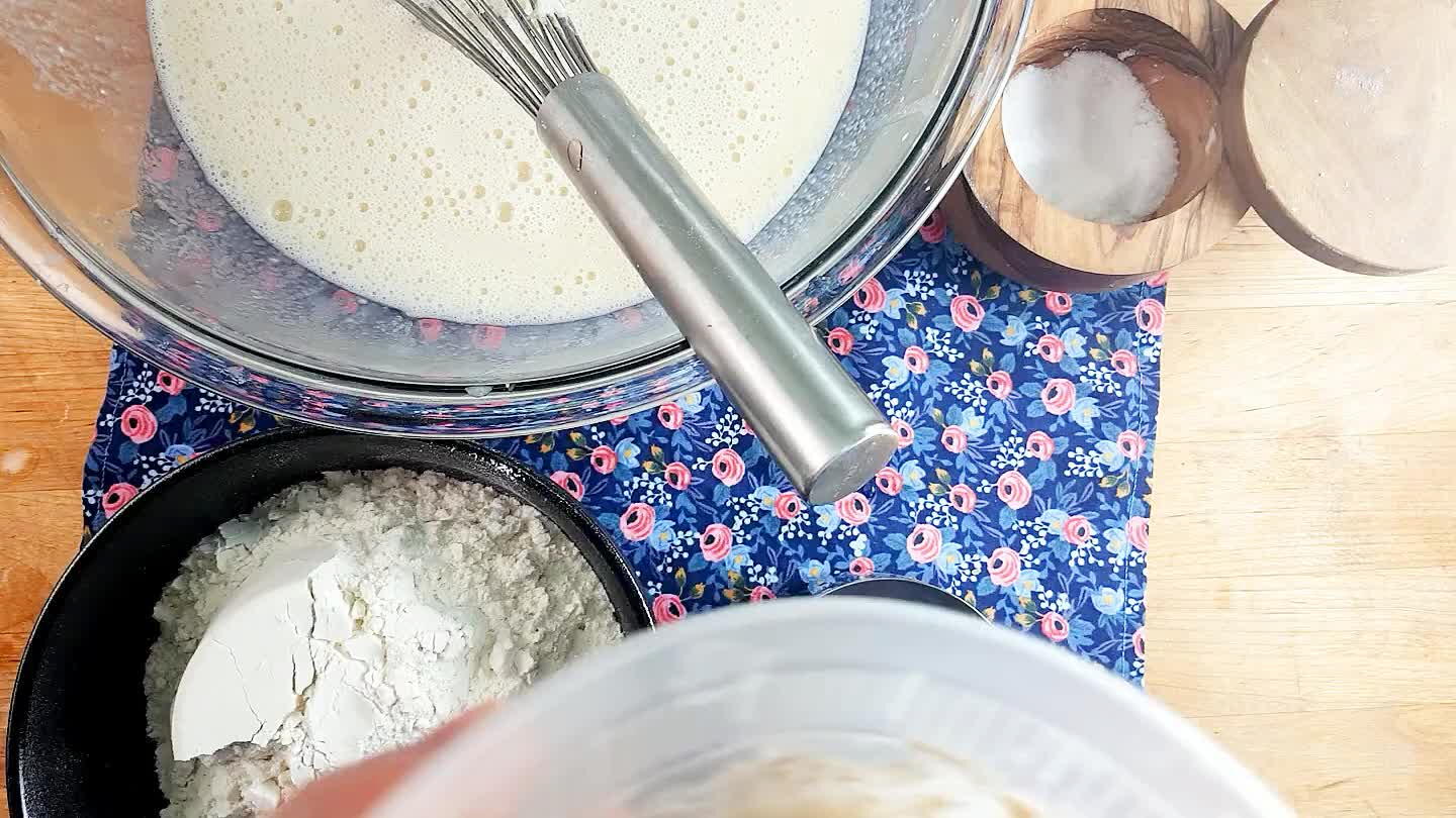 Mix up your sourdough starter and then stir 1 cup of starter into the batter.