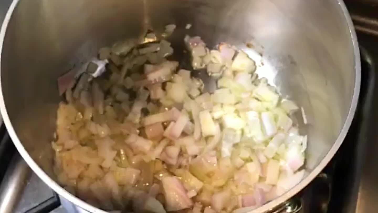 Sautรฉe the diced onion with olive oil