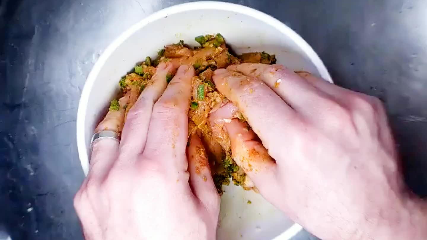 Mix to combine all of the spices and coat the chicken evenly. Let it marinate, ideally for about 2 hours, but it's fine if you're in a hurry.