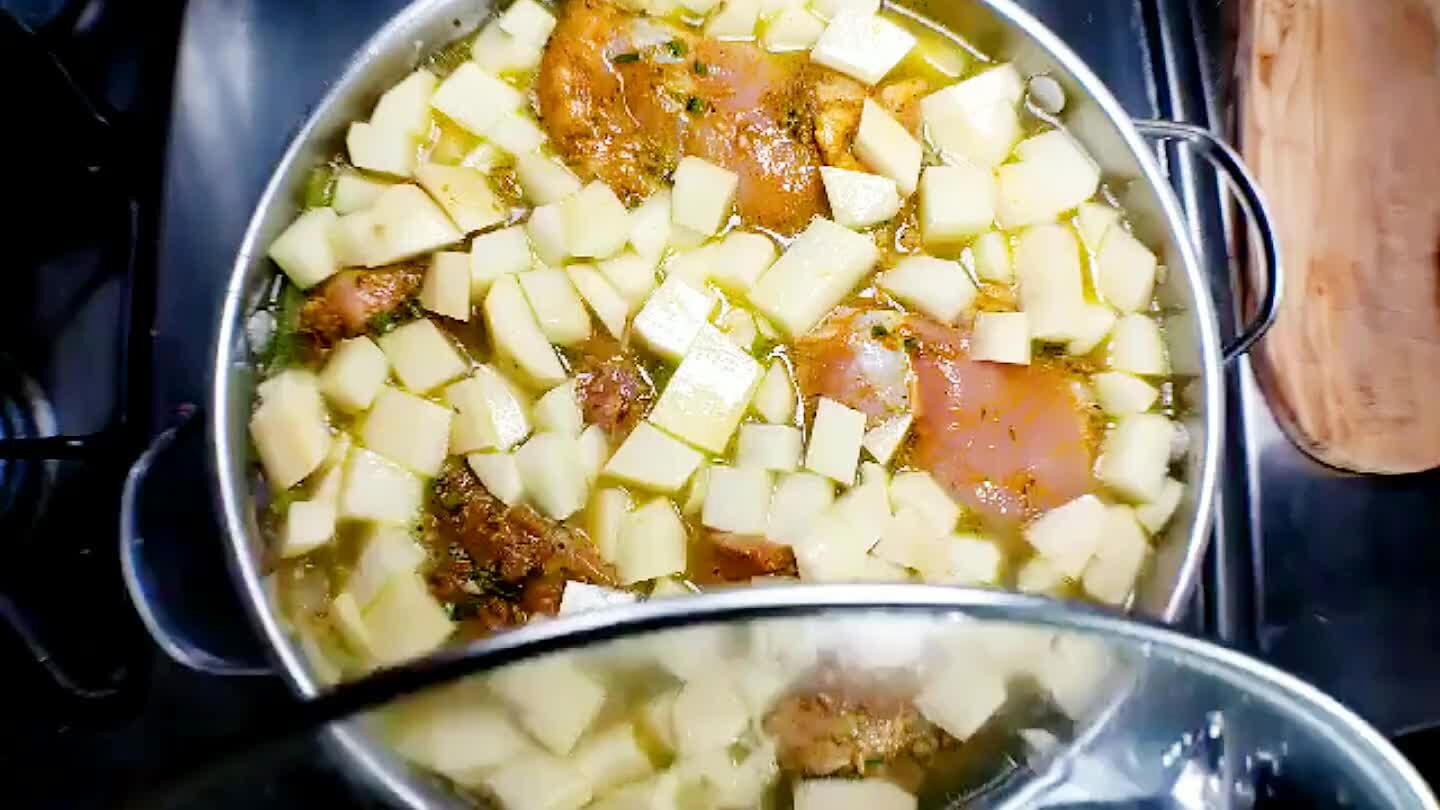 broth and cook the potatoes. Stir frequently to avoid burning.
