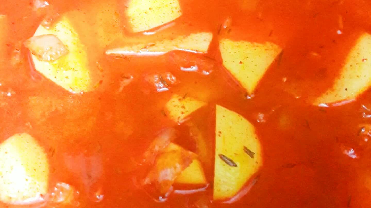 Add water so that it covers all the potatoes. Taste test the water and add salt or pepper if needed