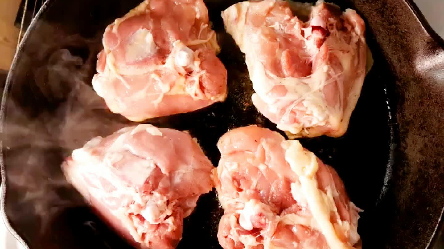 lanced temperature in your pan, where it's not smoking too much, but sizzles when the chicken goes in. Leave it alone for a good 5 minutes.