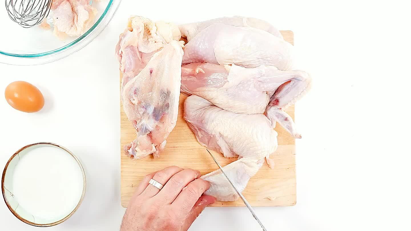 the drummie on the breast for fried chicken. This is known as an 'airline' chicken breast.