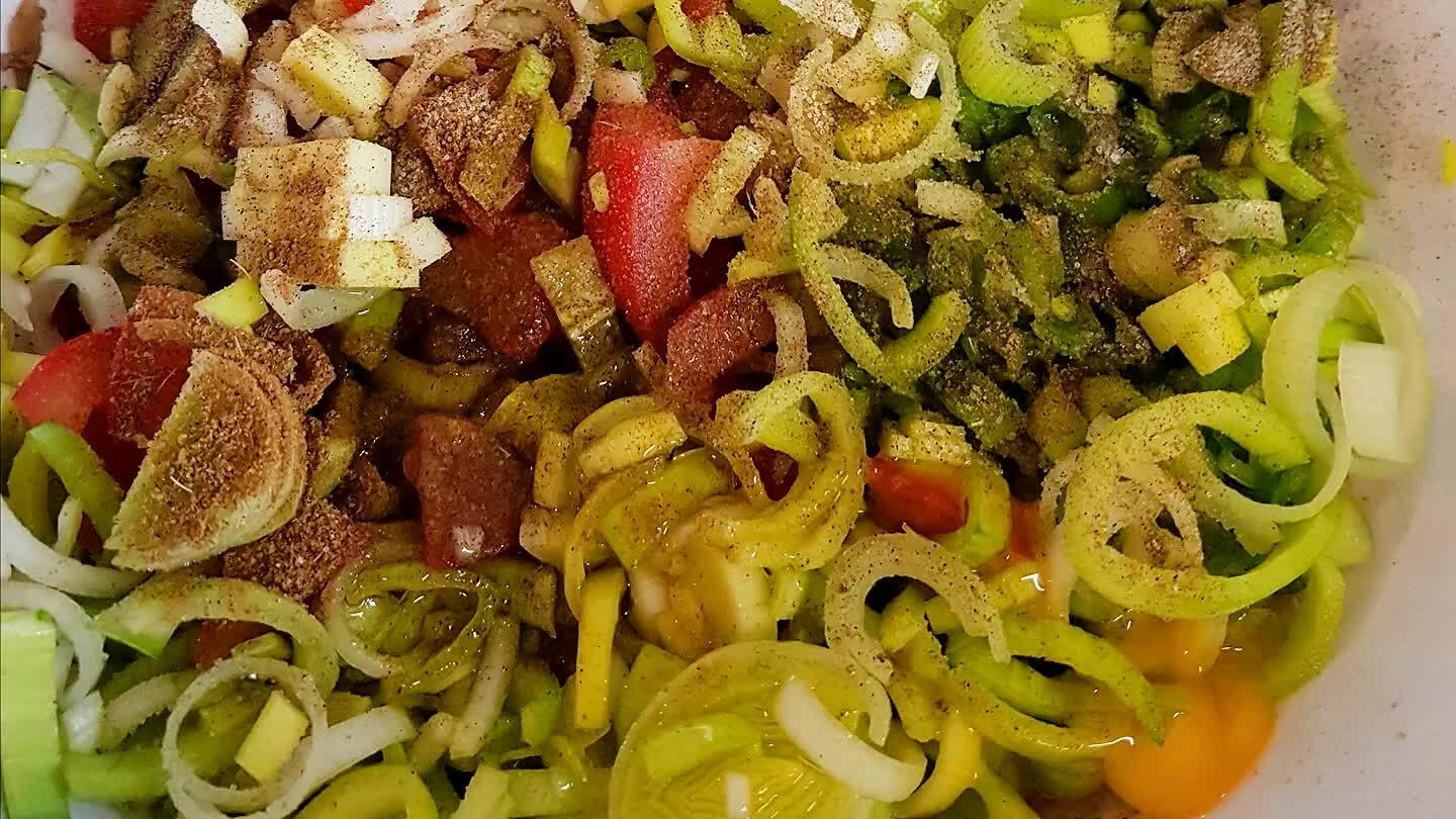 n tl komijn ,1 tl zout en een tl peper. Meng alles lekker door elkaar.