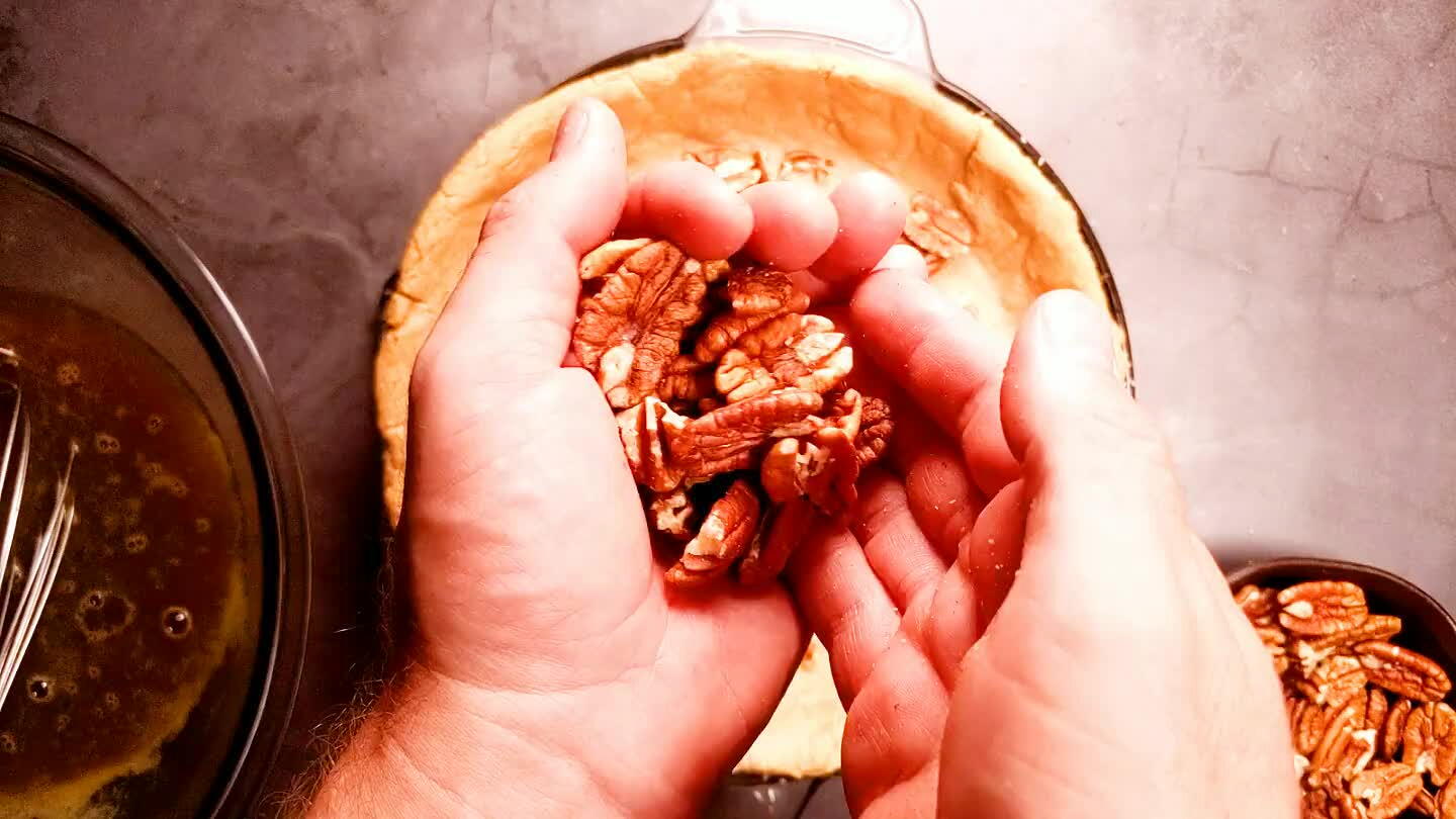 o keep pecans whole or break them up for a pecan pie. I like them crushed a little to make it easier to cut. But a lot of people insist on keeping them whole. It's up to you whether you prefer them crushed or whole. Either way, you may want to reserve some whole nuts to arrange on top for aesthetic reasons.