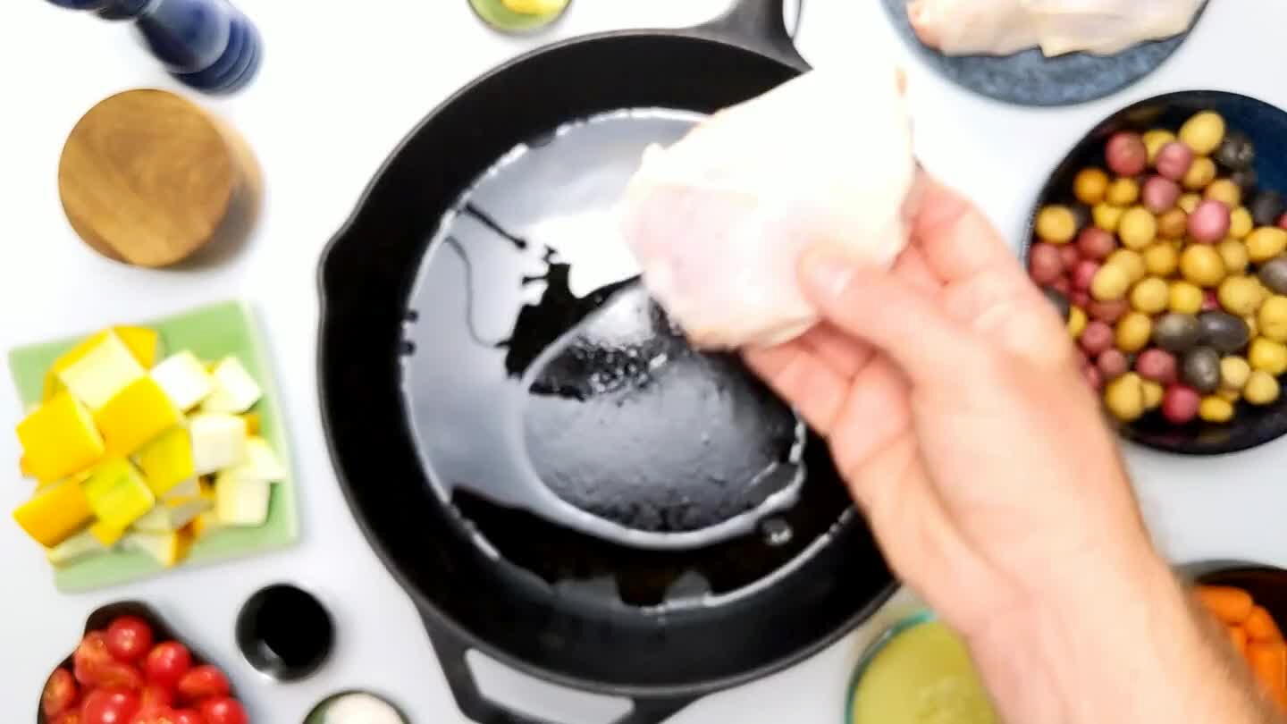 high, skin-side down in the hot oil. Cook without disturbing until skin is crispy and brown. This should take about 15 minutes. To check, peel up an edge to peak underneath.