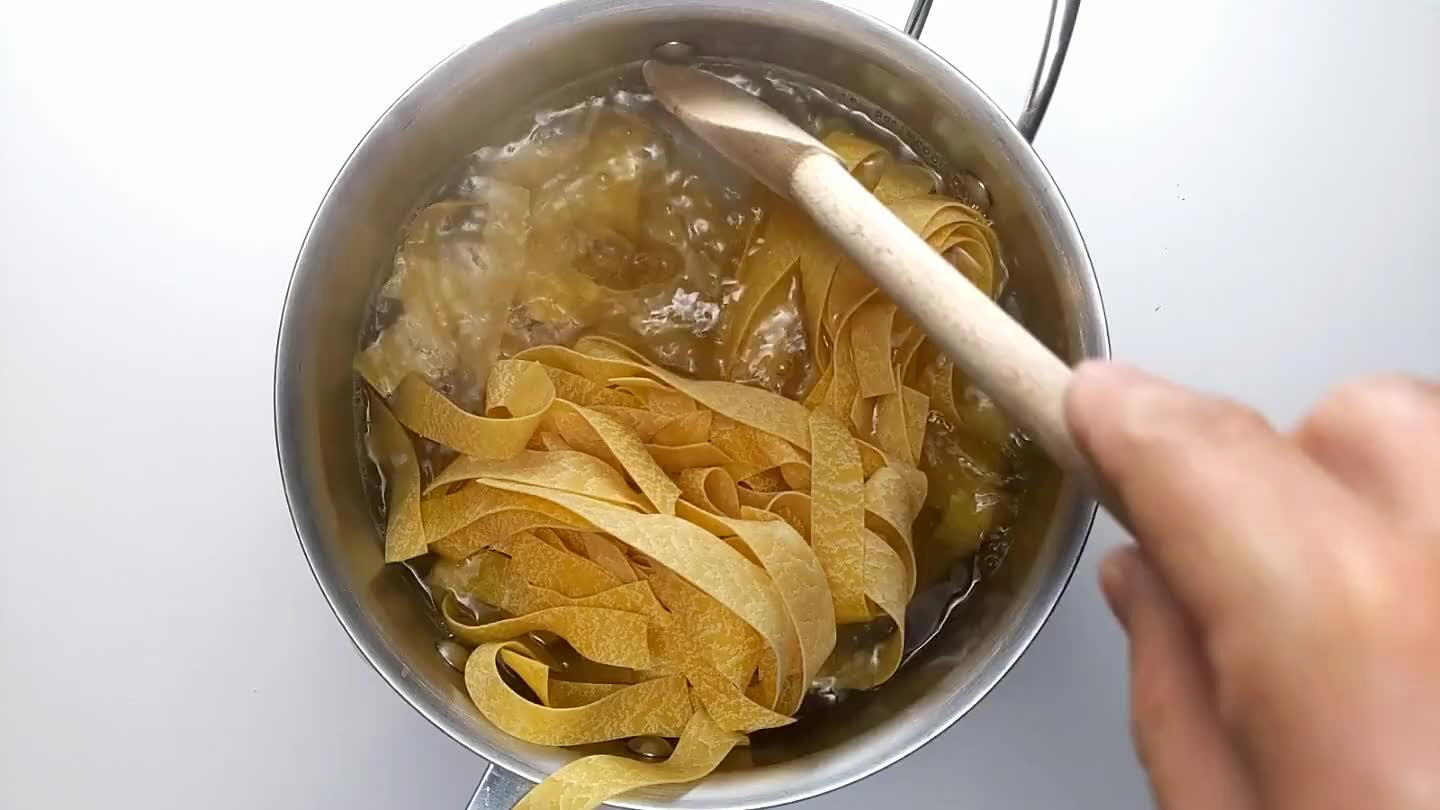 arly tender, then strain. We'll finish cooking the pasta with the sauce.