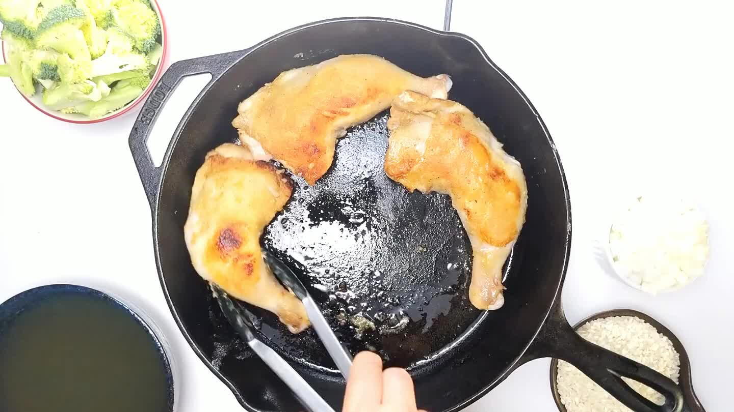 nions so they can cook down as the chicken browns on the opposite side.