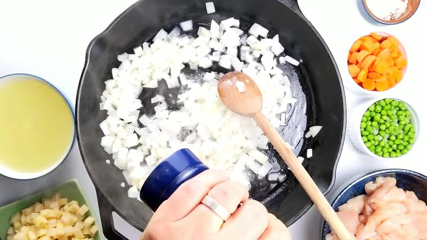 the onion. Also, fat is great at sucking up flavor, so the pepper here will infuse the butter as it toasts.