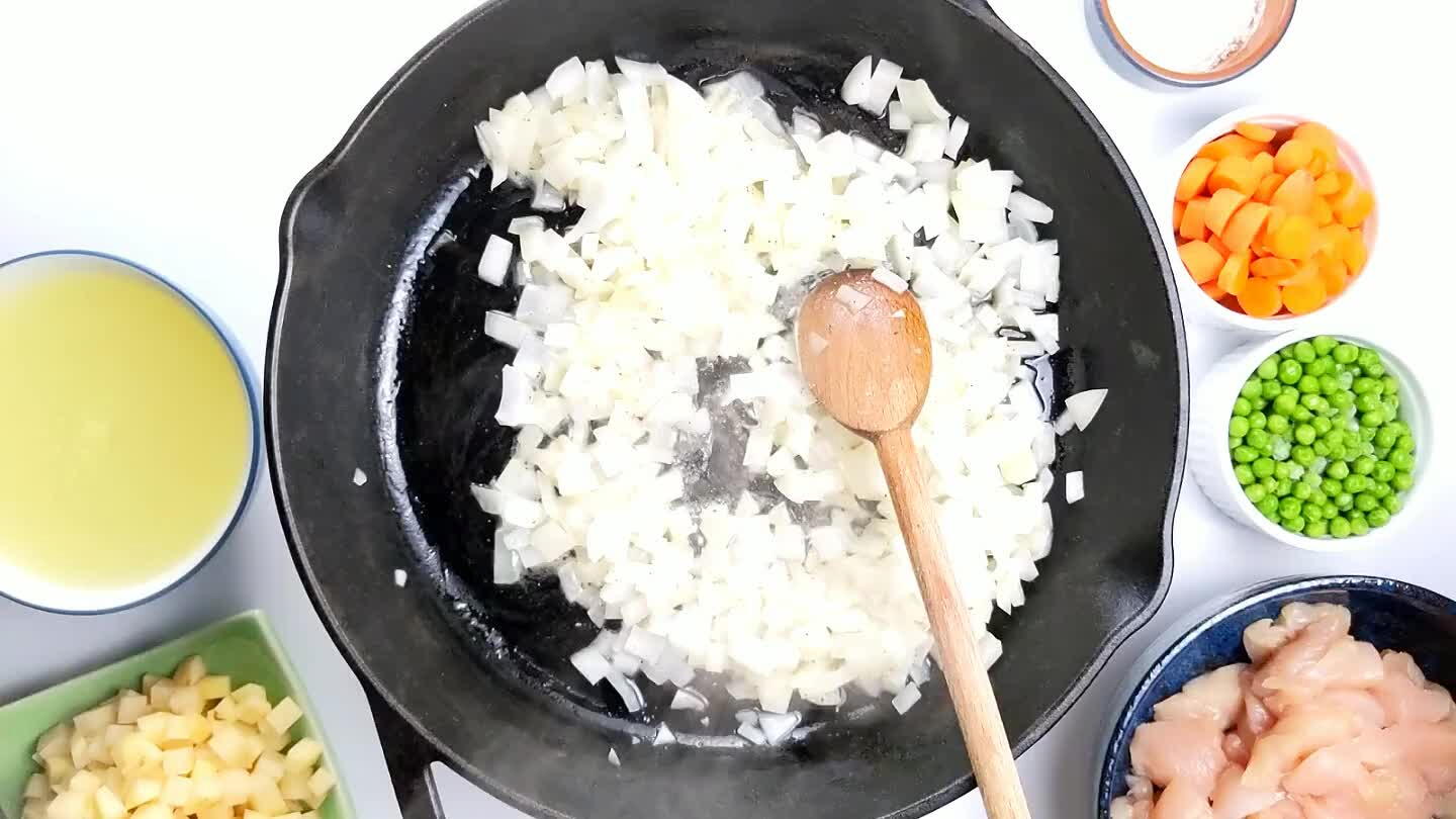 lightly toasted flour forms a simple roux to thicken the filling.