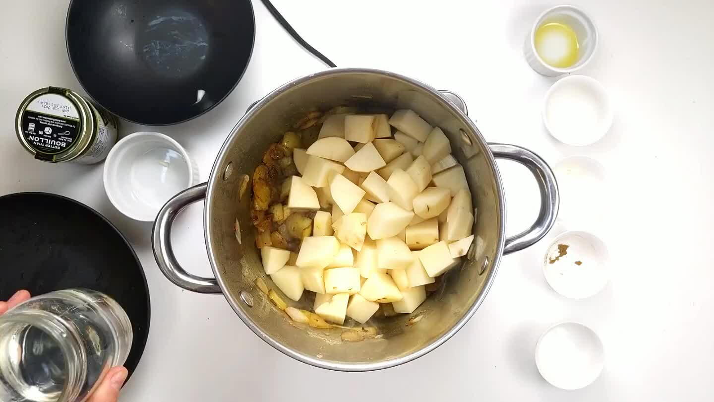 -made vegetable stock. The broth should just cover the potatoes.