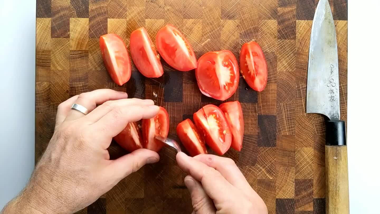 lice the wedges into thin strips, then rotate the strips to slice to a dice.
