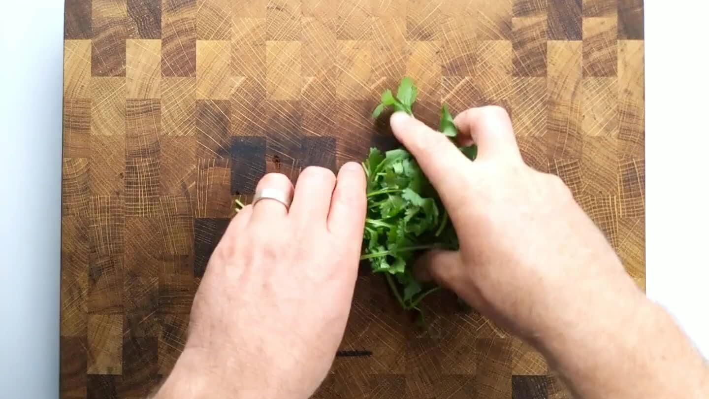 ud. Gather cilantro together and chop roughly. Include some of the stem for texture.