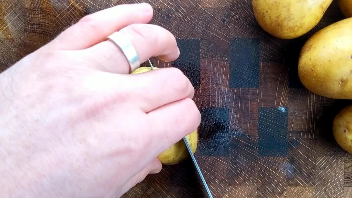 d end up with sticks of potato that are roughly fry-shaped. They will shrink a little as they cook, so shoot for a little bit wider than you want your final fry.