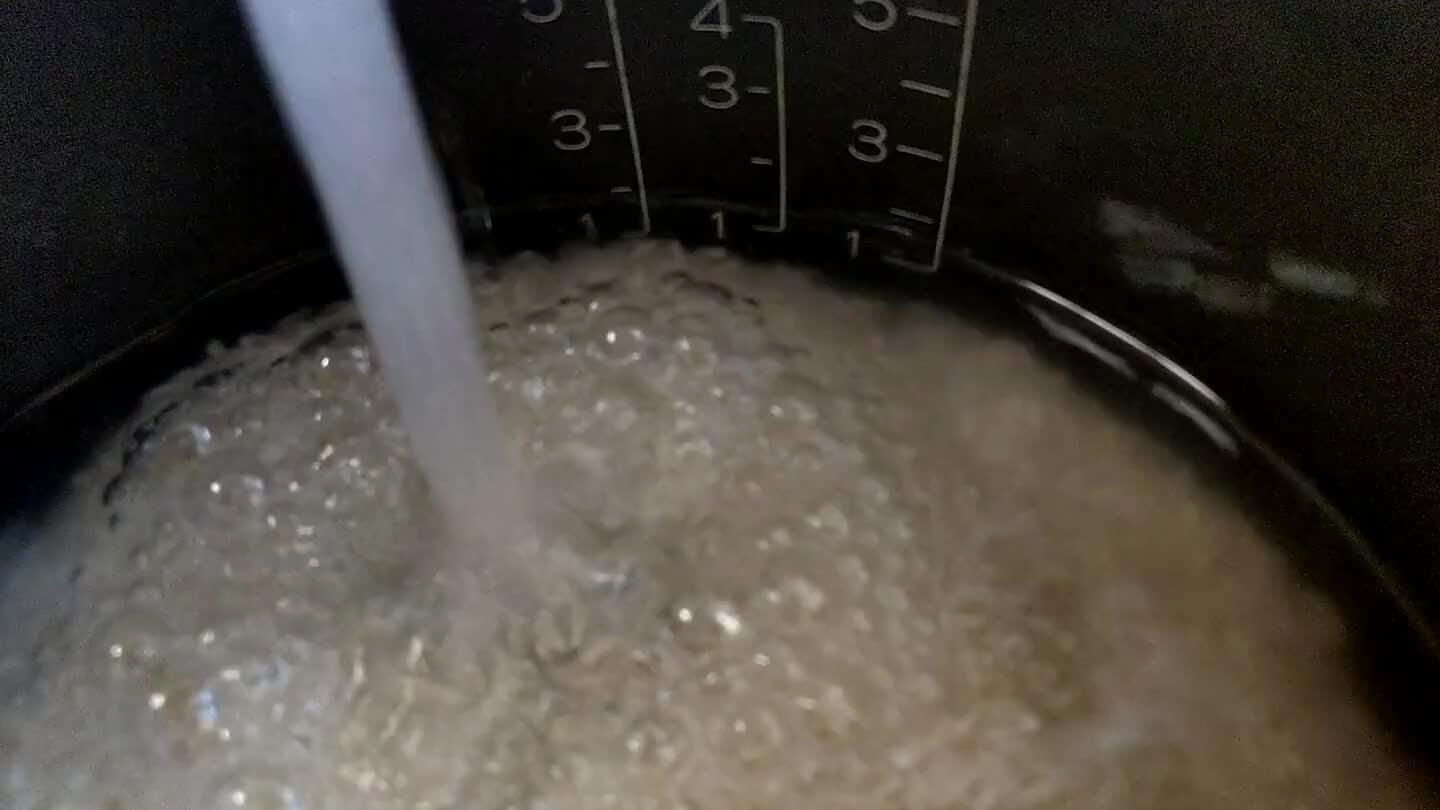 In my case, I'm filling to the 2 cup marker on the white rice scale.
