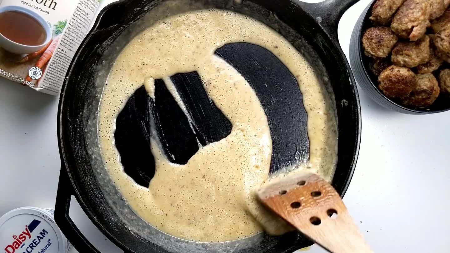 of red scraping from the bottom of the pan. This red is a good indication that you've toasted the flour enough to eliminate any unpleasant flavors that raw flour can impart.