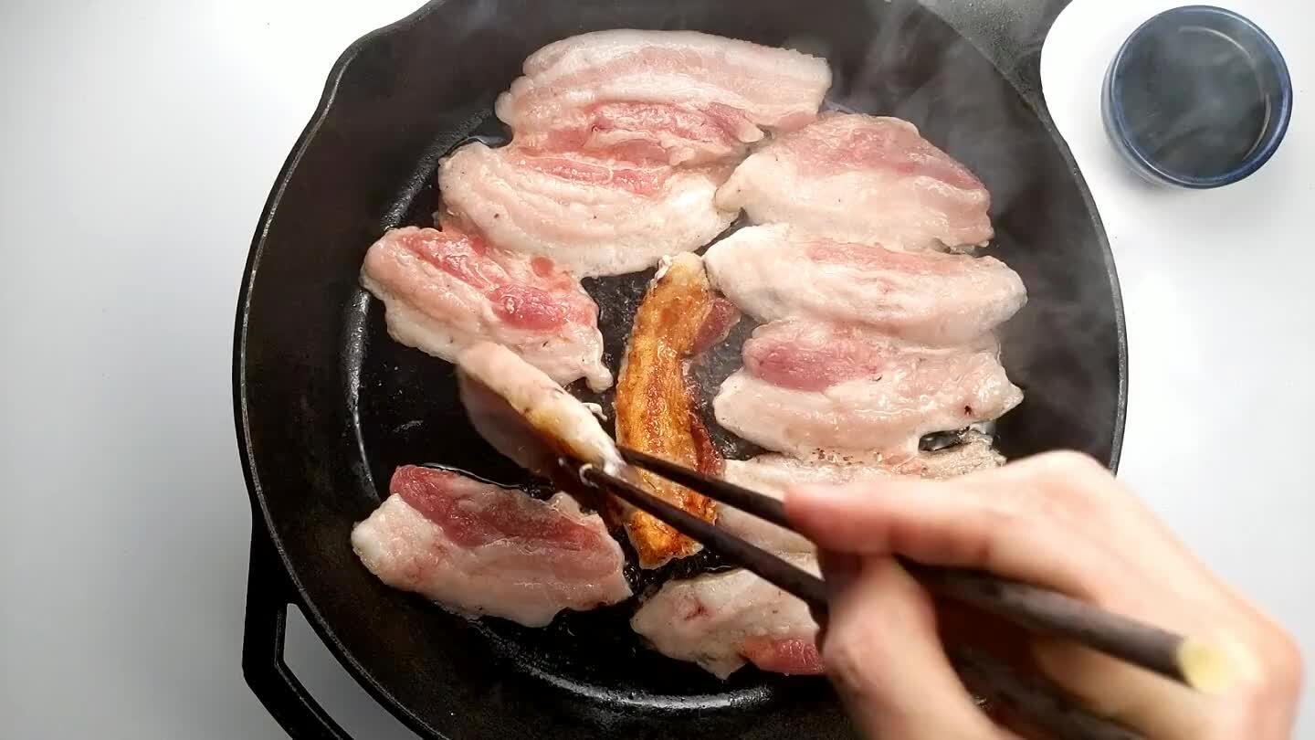 like frying a thick piece of bacon.