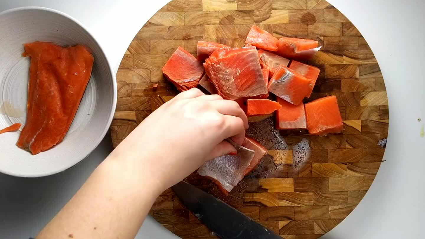 in oven 3 minutes before the salmon skewers are ready to go in the oven.
