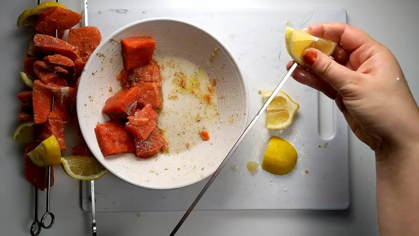 over the salmon.