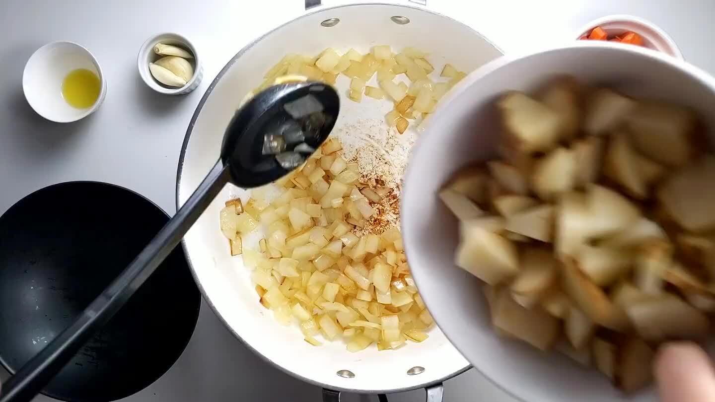 to the pot with the onions and saute for another 3 minutes.