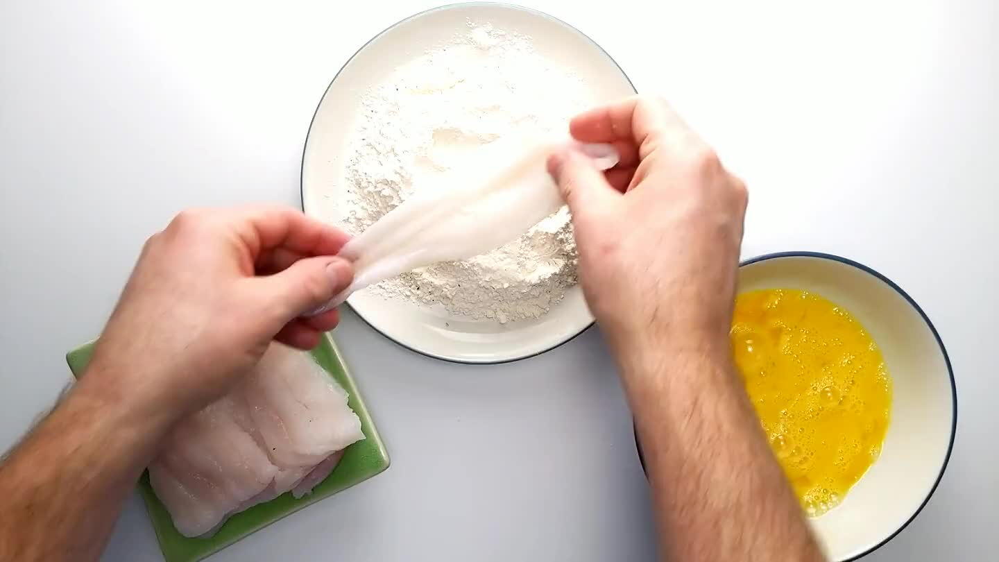 run your fingers over the fillets, feeling for anything hard or sharp. Coat the clean fillets in the dredge.
