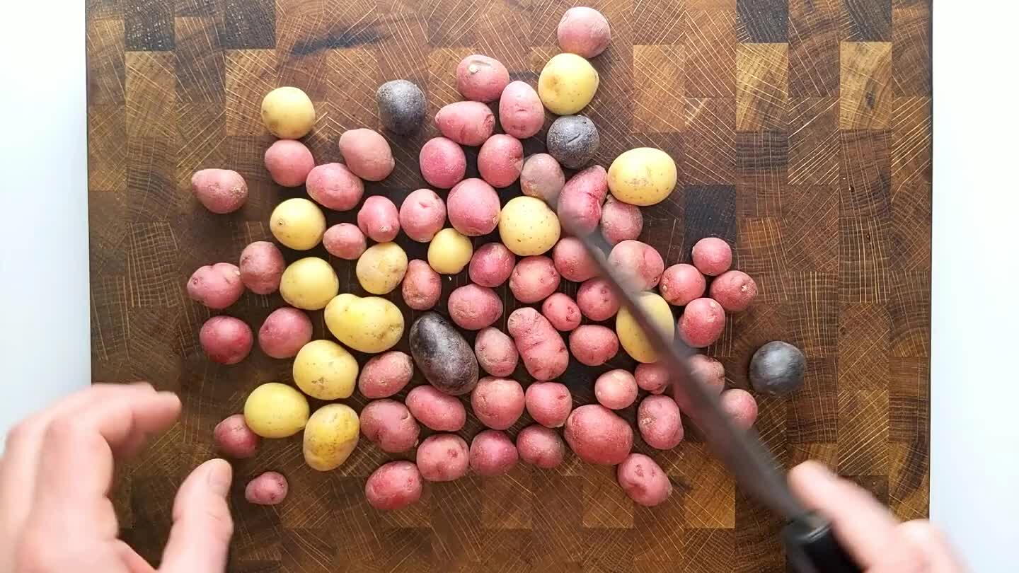 nging to the skin. For any potatoes that are larger than about 3/4", slice them into quarters. You want to make sure they're small enough to cook in the time allotted.