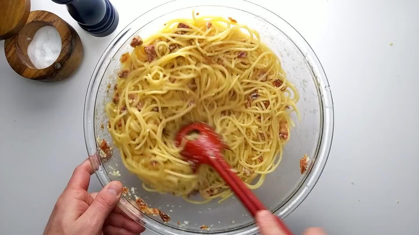 all of that cheese, bacon and pasta water, you may not need any salt at all.