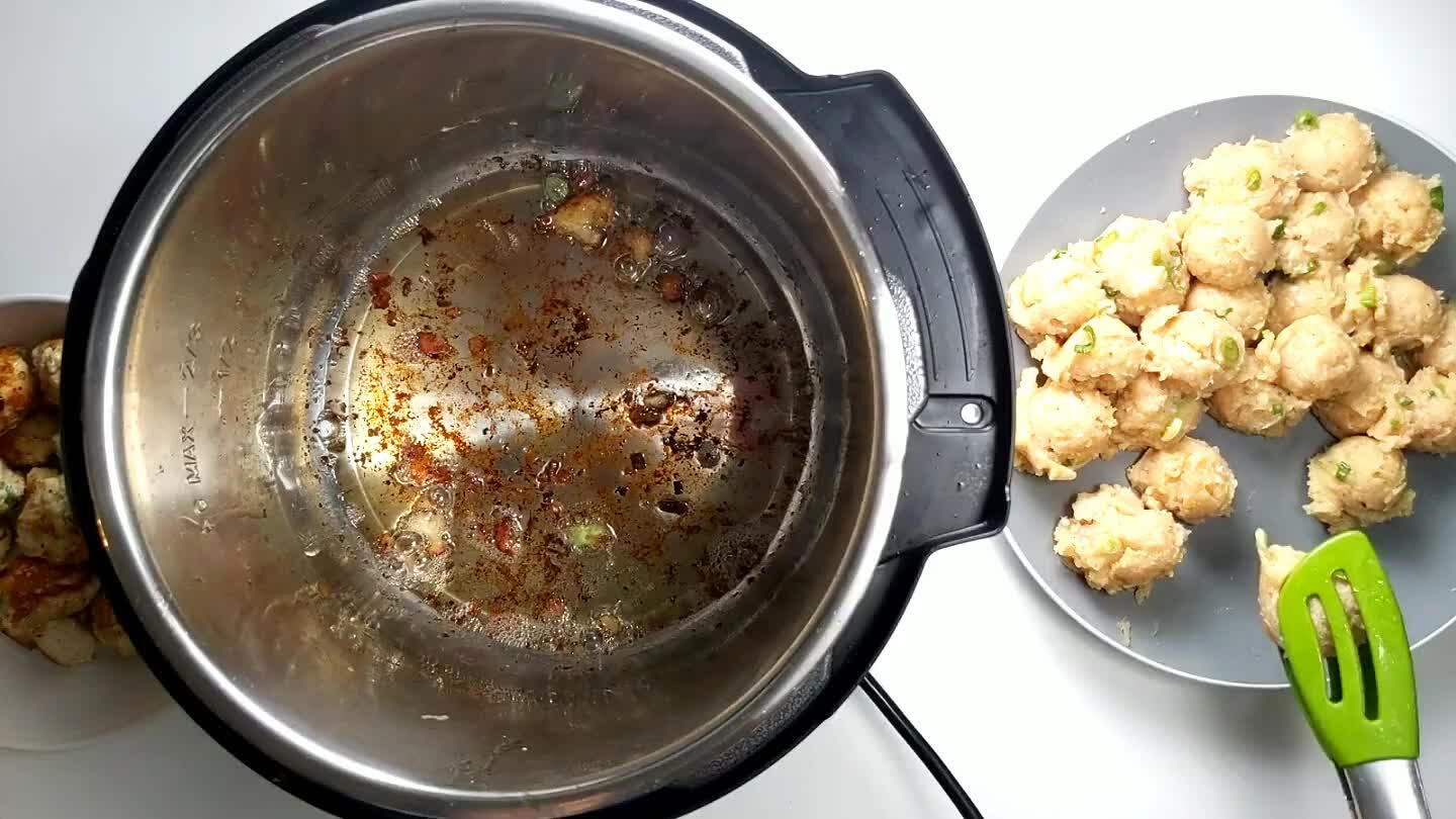 s being fully cooked through, just browned, because they will finish cooking in the pressure cooker.