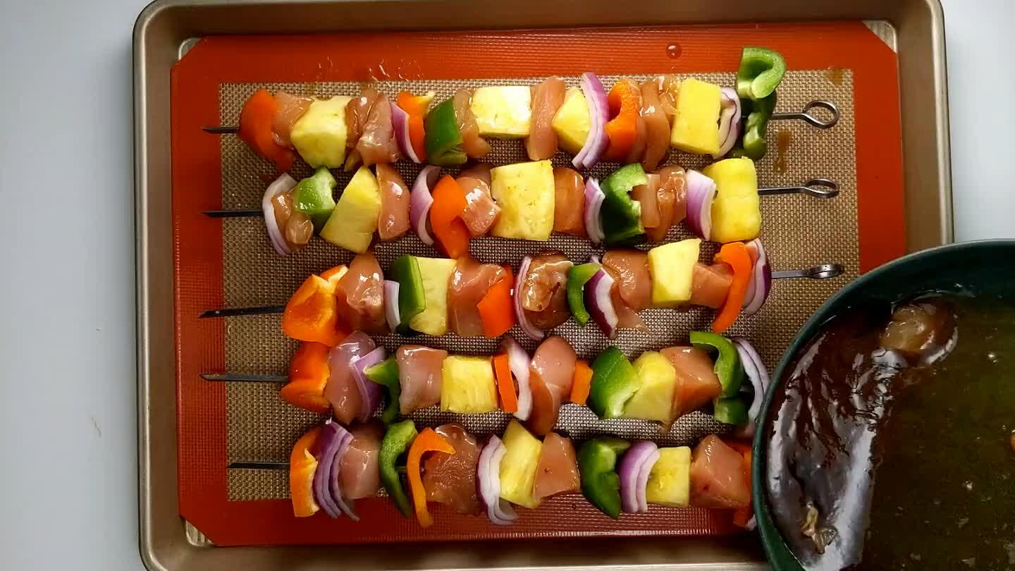 bake for 15 mins. Then turn the oven to broil, and broil the skewers for 4-6 minutes flipping halfway through.