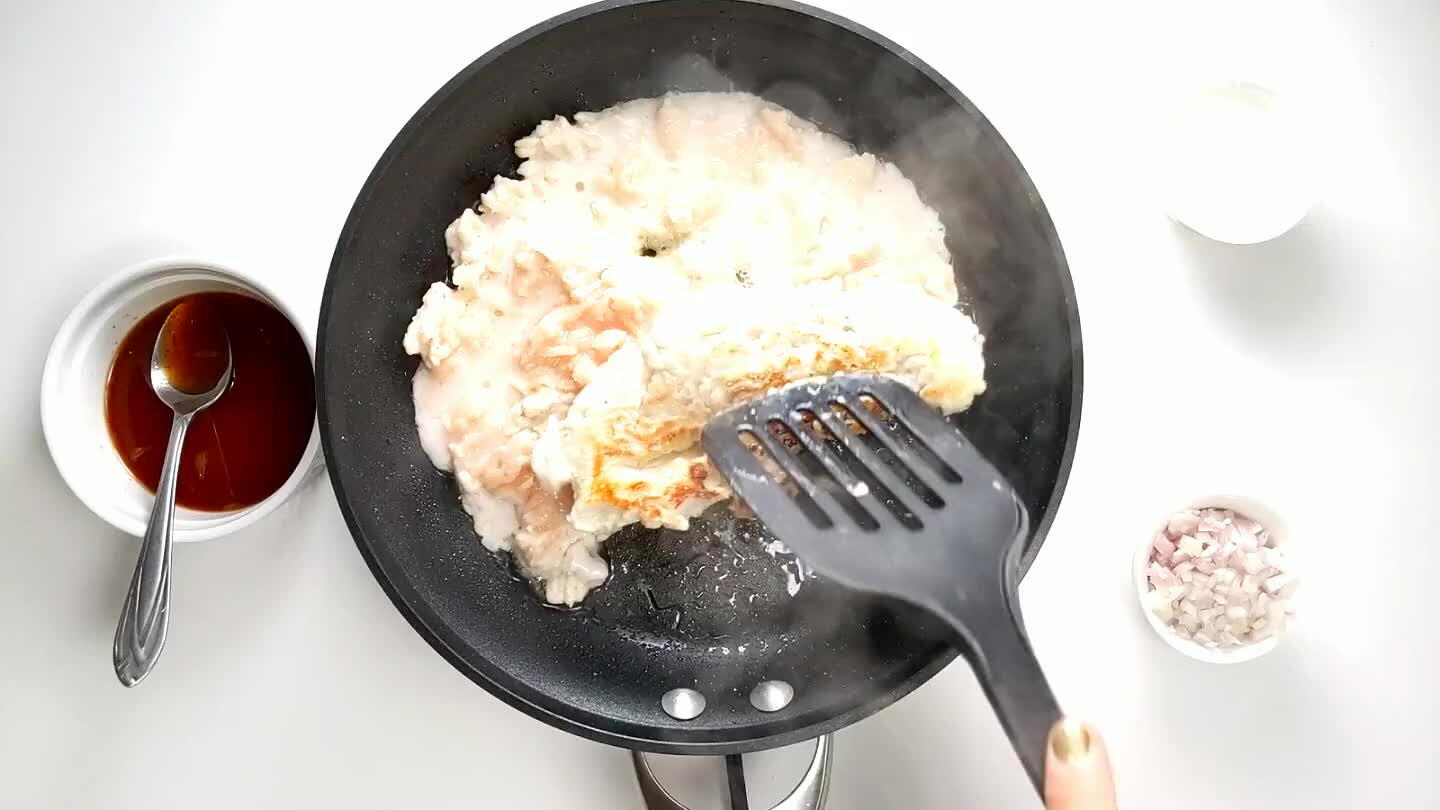 h the spatula as it cooks. Add the chopped shallots.