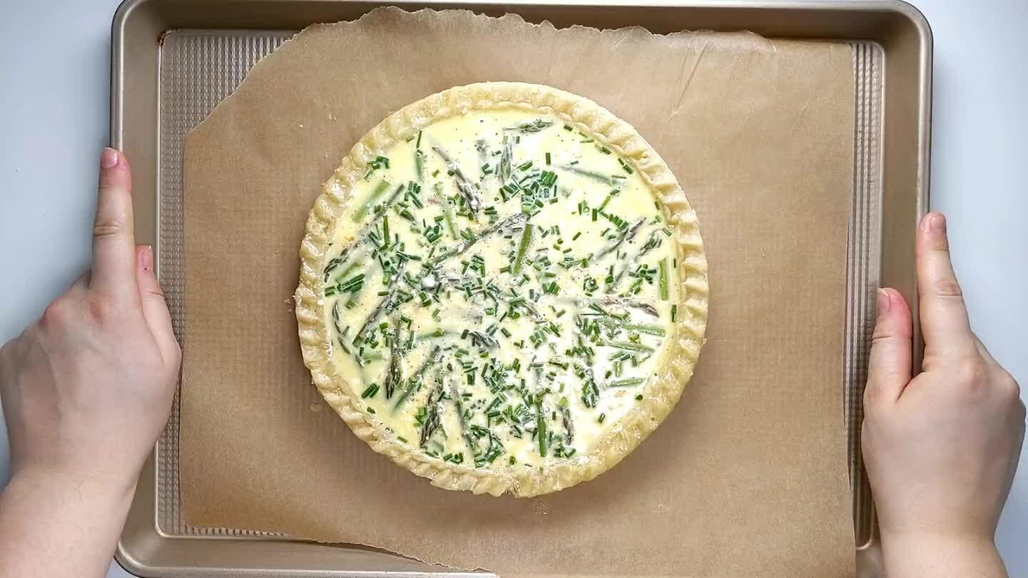 looking for the custard to be fully set but with a little wiggle to know that the quiche is done.