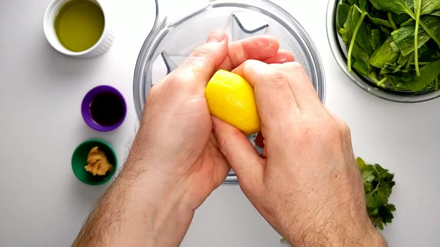 op any seeds. Reserve the other half of the lemon. A whole lemon is maybe a little too much for this pesto, but 1/2 a lemon may not be enough. It's best to save some lemon to make adjustments when you do the final mixing.