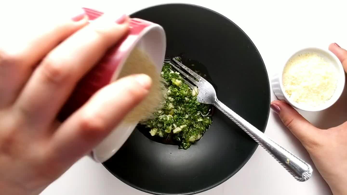 armesan cheese and mix until the oil is absorbed.