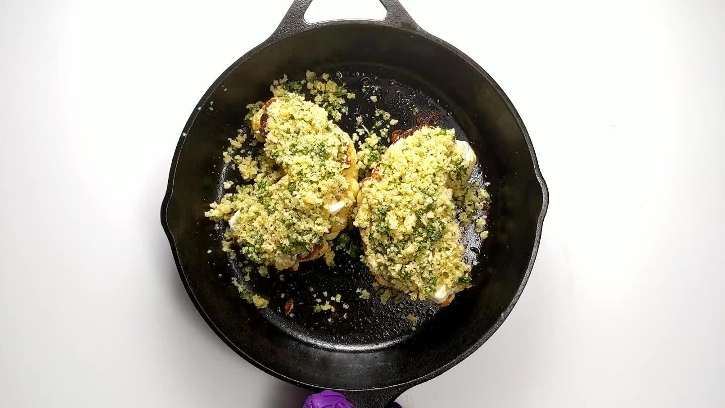 dcrumbs are crisped and tomatoes are warmed.