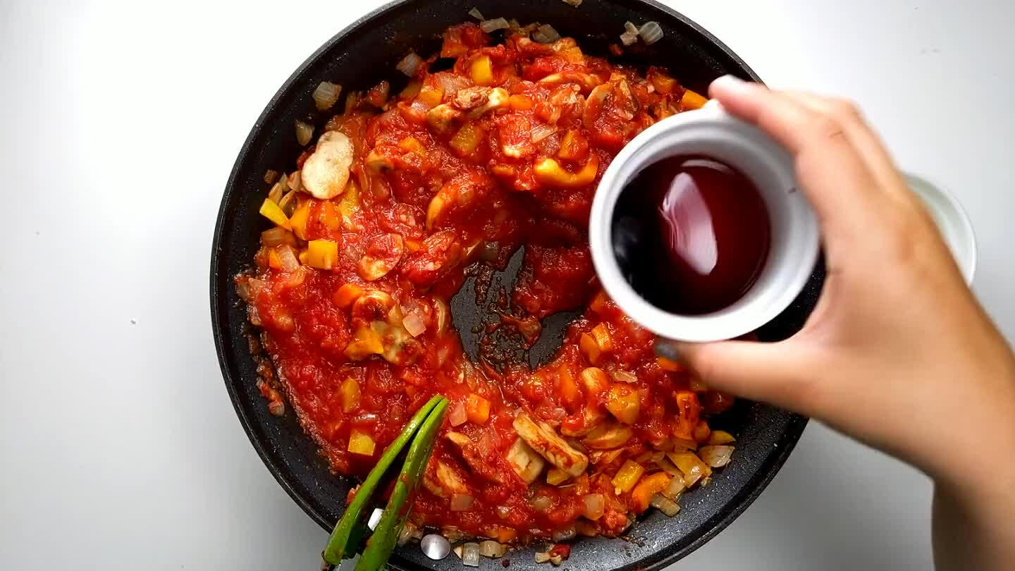 and then stir into the tomato sauce and veggies.