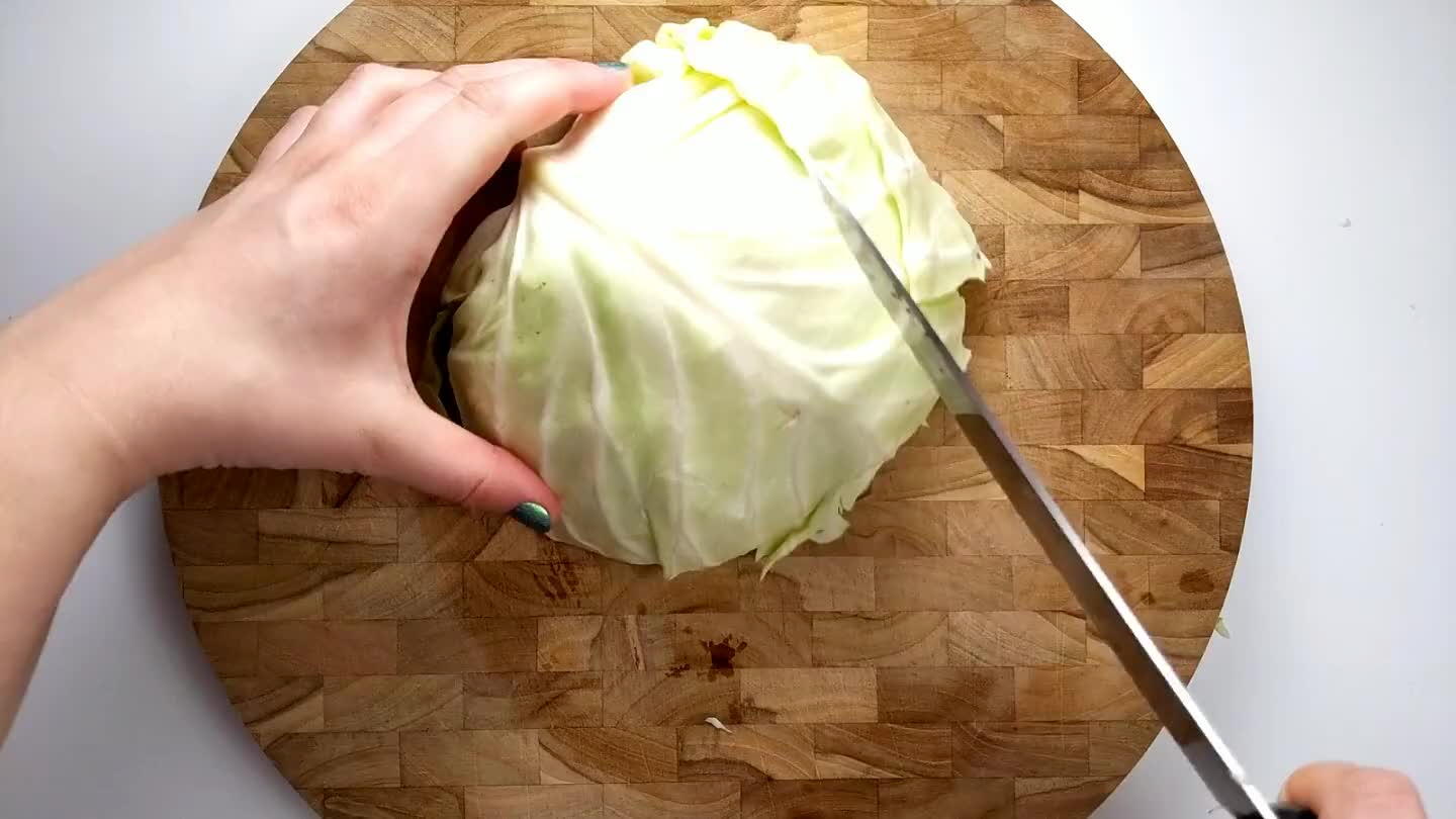 inly as possible to create strips of cabbage.