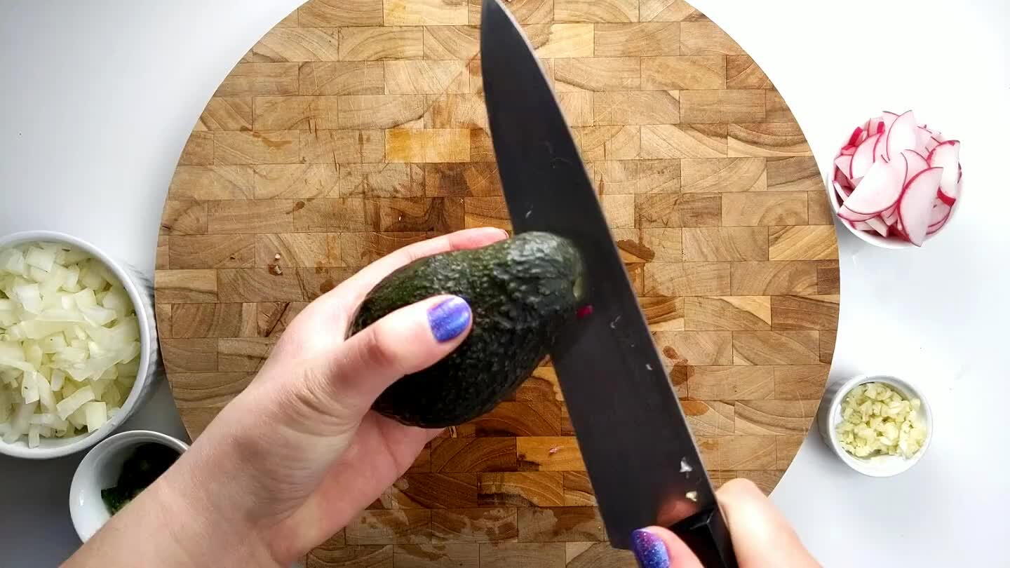 ve the seed carefully by wedging the knife in and twisting out. Slice into thin strips.