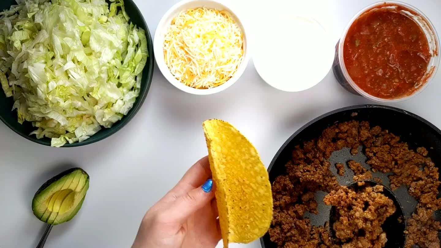 ts a little melty, then add shredded lettuce, sour cream, salsa, and avocado!