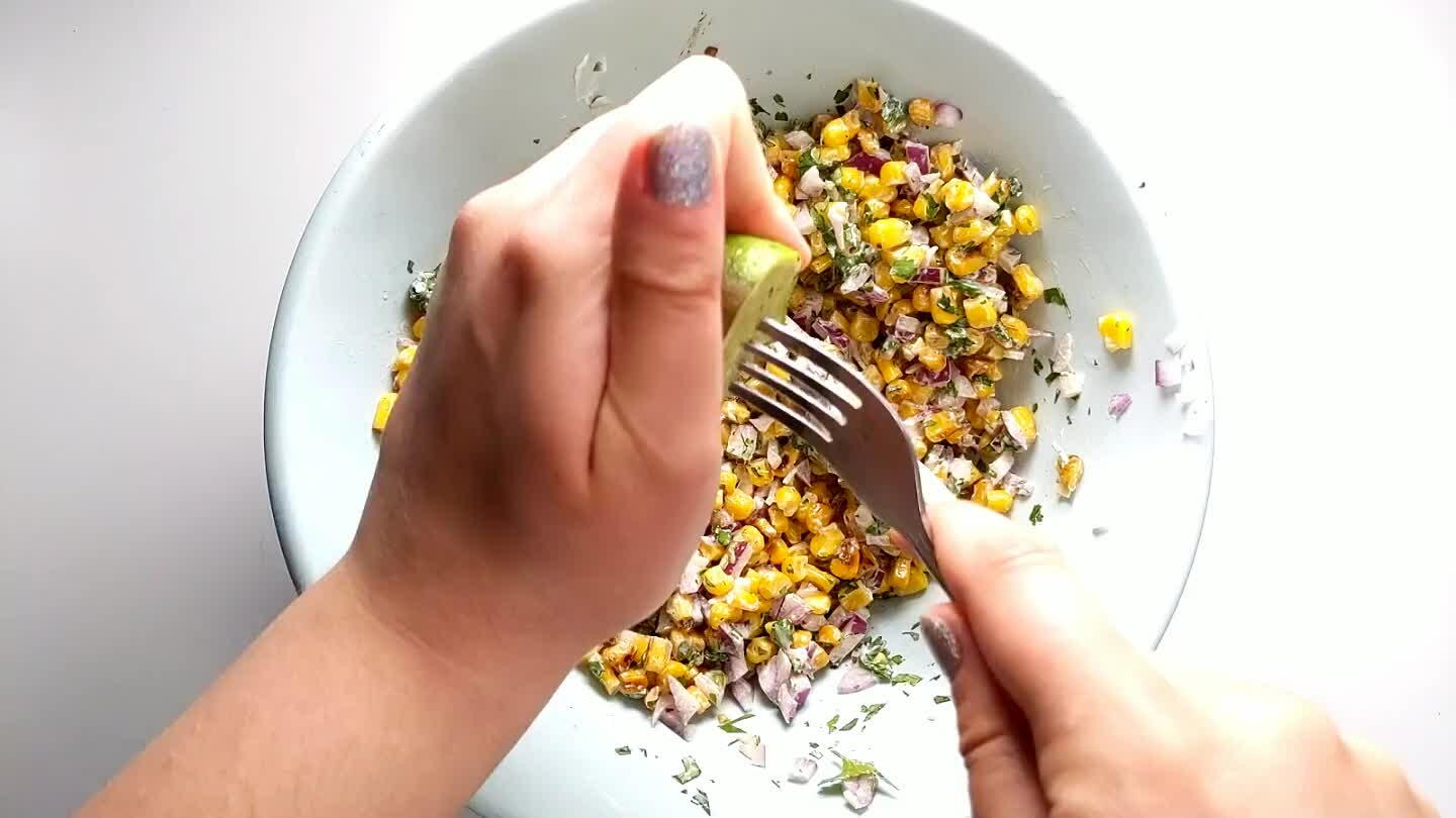 se to thin it out a bit if you prefer. Add the sour cream and lime juice to the corn salad and mix to combine.