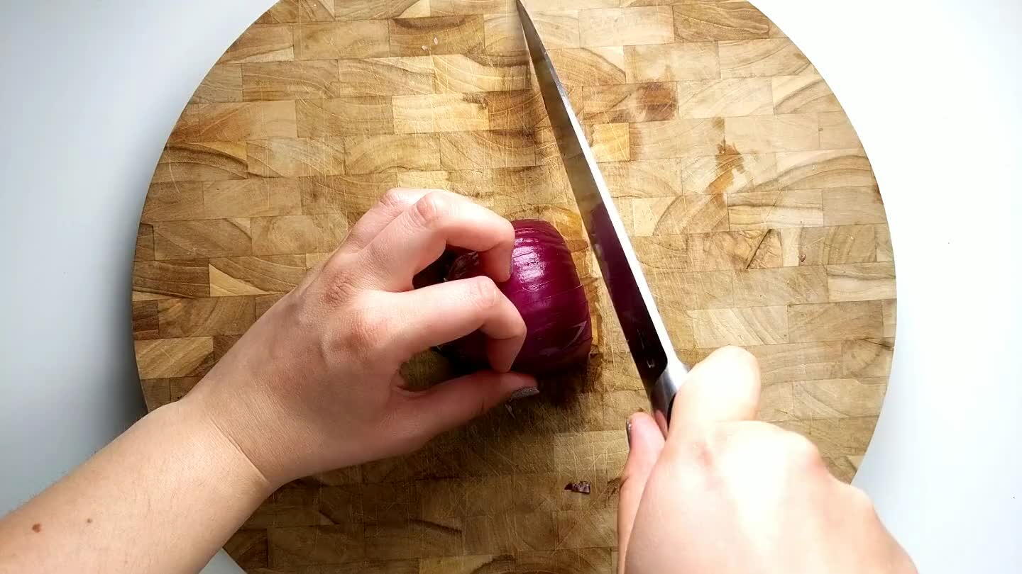 eate a fine dice. For this salad you will want quite small pieces of onion, so if you need to, run the knife through again to chop even smaller.