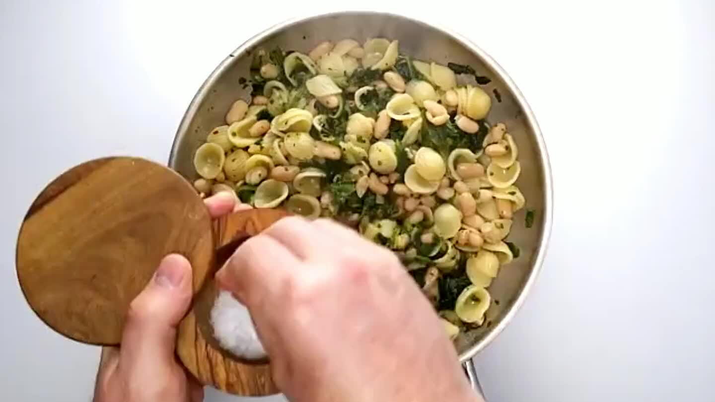 east here as well. Simmer until the pasta is cooked to your liking, adding water as needed to maintain the desired consistency. Double check the seasoning again right before you serve.