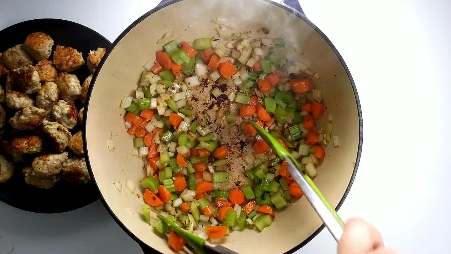 lucent, then begin pouring in the chicken broth.