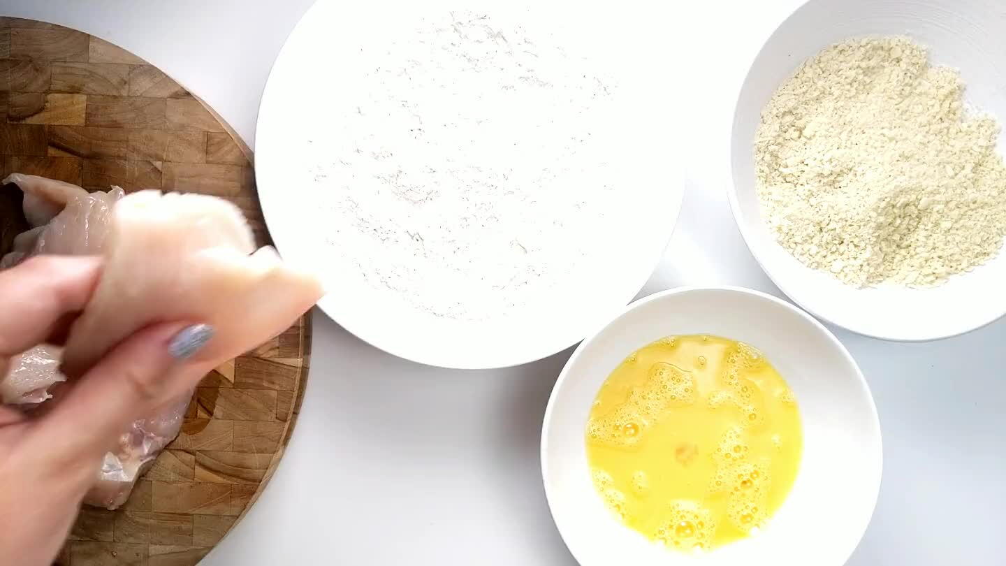 ad crumbs. I recommend using one hand for the dry ingredients and one hand in the egg. Then you won't end up breading your fingers as well!