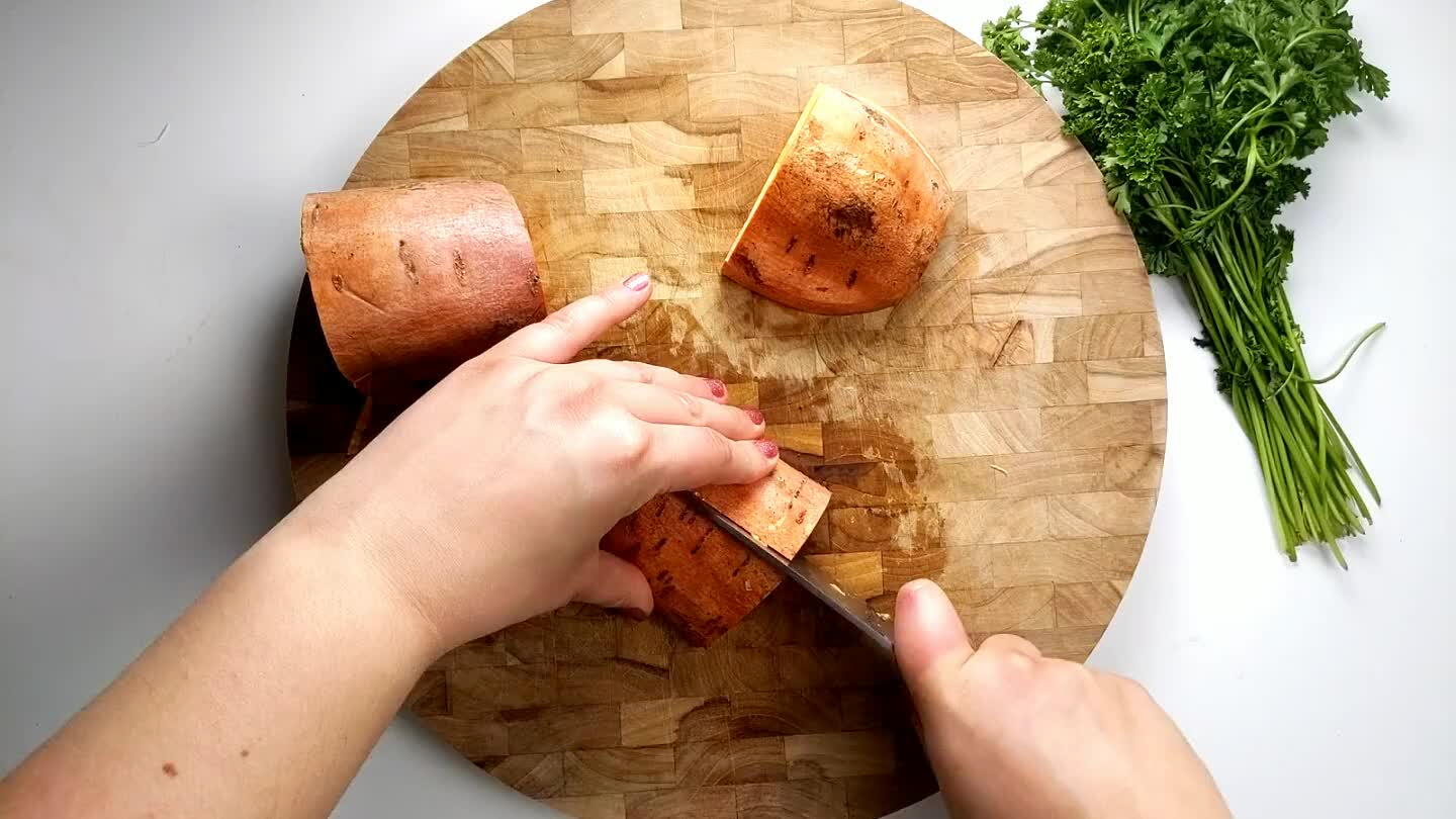 1/2 inch cubes so that they don't take too long to cook compared to the other vegetables.