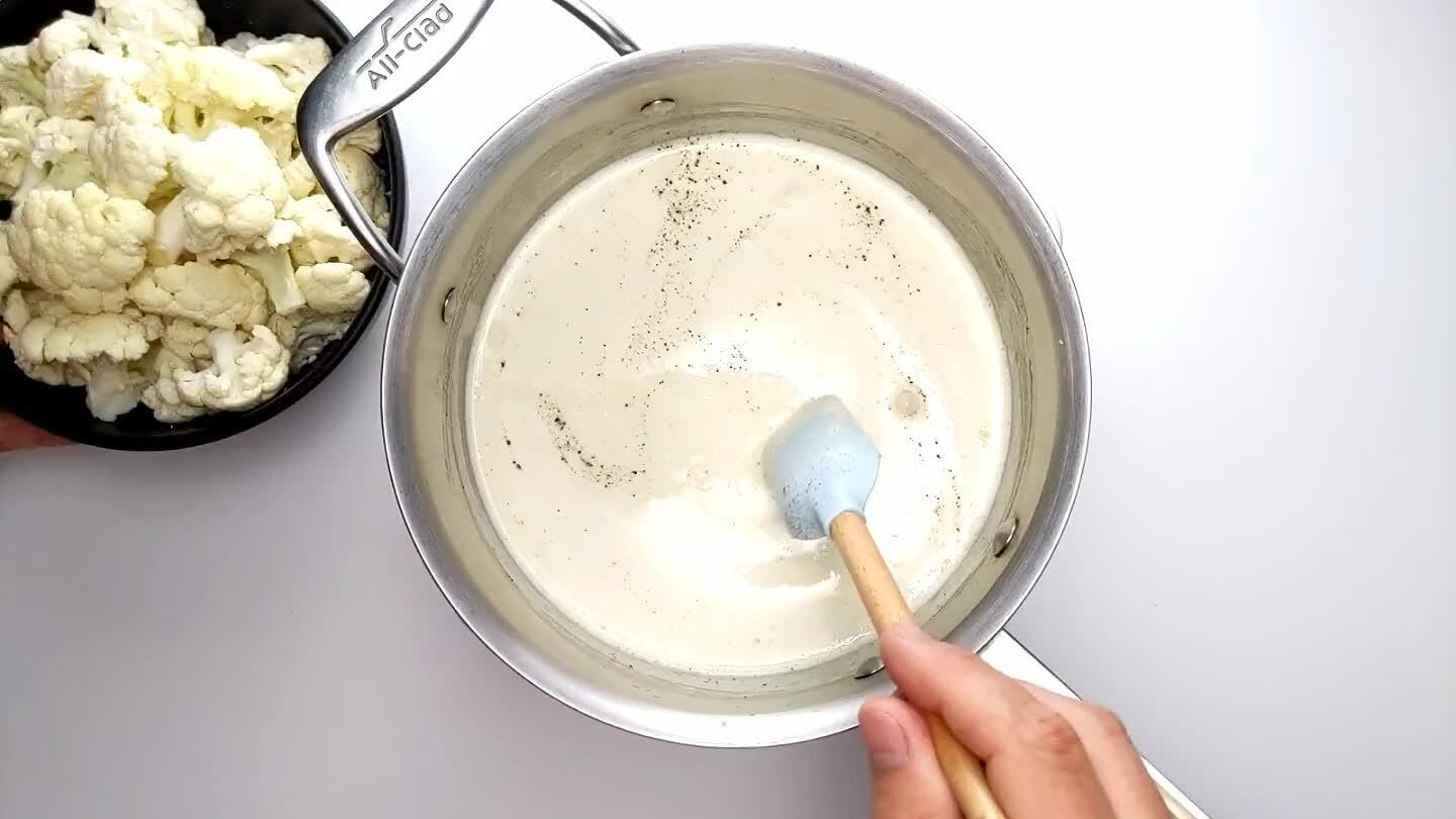 arm enough to melt the cheese. Reduce the heat to low and cover. Cook for about 4 minutes, or just until the cauliflower is tender. It's important to bring the temperature gently, as the cream can easily scorch or separate and leave you with a thin sauce with brown chunks in it.